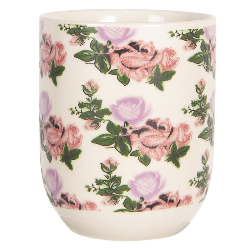 6CEMU0070 Mug 100 ml Beige Rose Porcelaine Fleurs Rond Tasse à thé