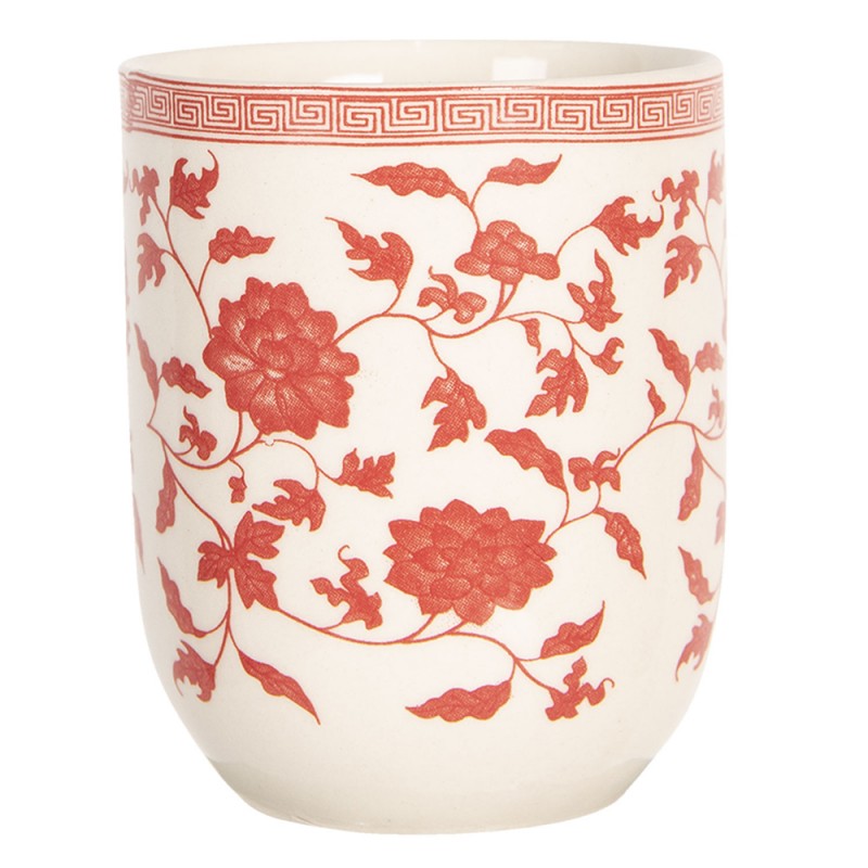 6CEMU0071 Mug 100 ml Beige Red Porcelain Flowers Round Tea Mug
