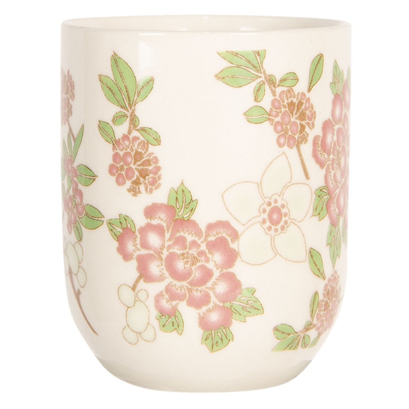 6CEMU0079 Mug 100 ml Beige Rose Porcelaine Fleurs Rond Tasse à thé