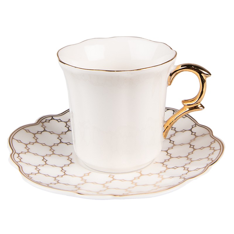 6CEKS0002 Cup and Saucer 95 ml White Gold colored Porcelain Tableware