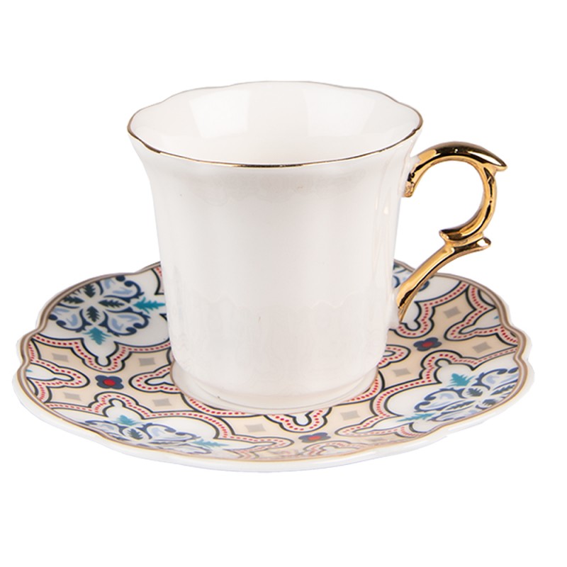 6CEKS0004 Cup and Saucer 95 ml White Beige Porcelain Tableware