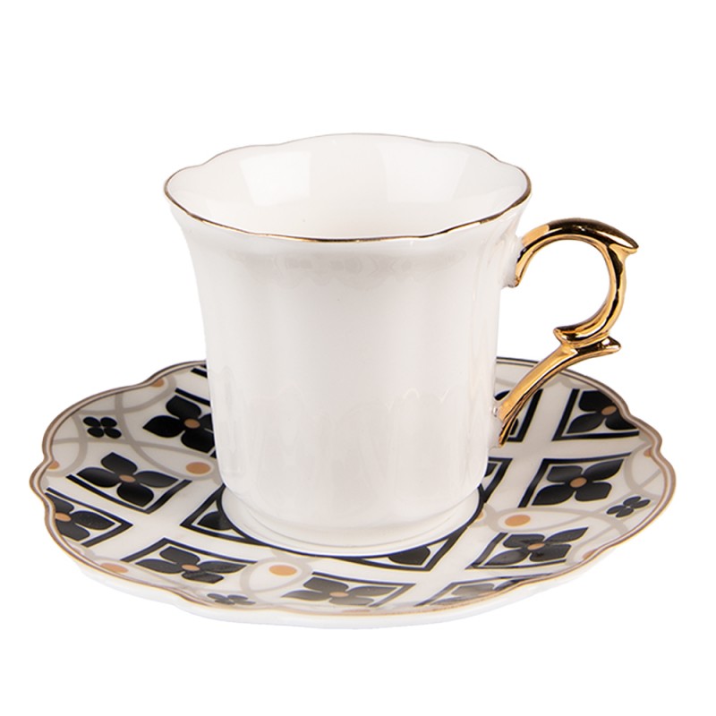 6CEKS0006 Cup and Saucer 95 ml White Black Porcelain Tableware