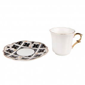 26CEKS0006 Cup and Saucer 95 ml White Black Porcelain Tableware