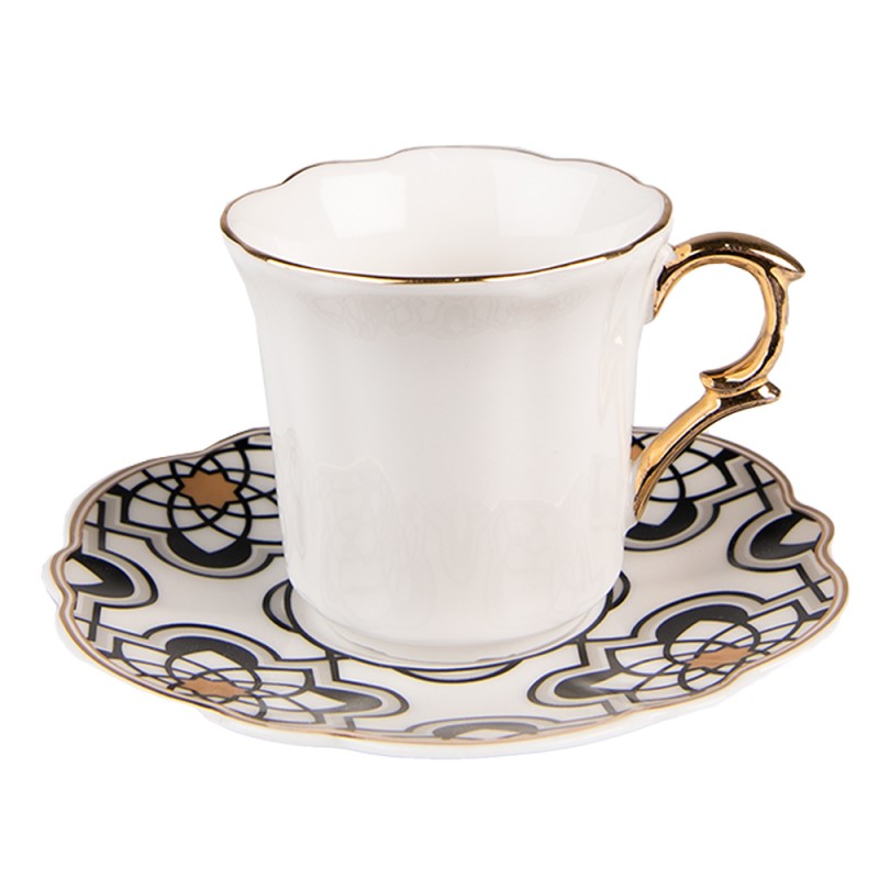 6CEKS0007 Cup and Saucer 95 ml White Black Porcelain Tableware