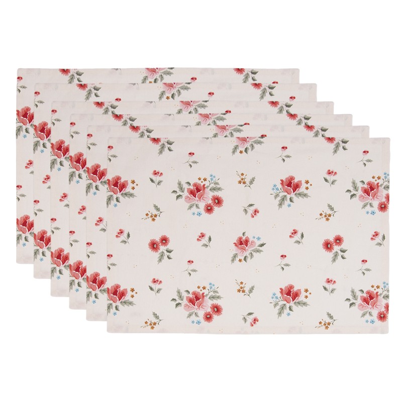 LRC40 Place Mat Set of 6 48x33 cm Beige Cotton Roses Rectangle LRC40 Place Mat Set of 6 48x33 cm Beige Cotton Roses Rectangle