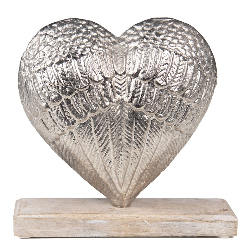65117 Decoration 13 cm Silver colored Aluminium Wood Heart-Shaped
