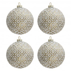 26GL3291 Christmas Bauble Set of 4 Ø 10 cm Gold colored Glass Round Christmas Tree Decorations