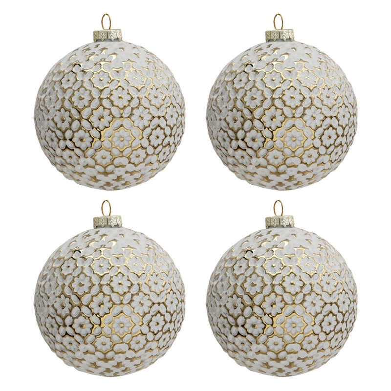 6GL3291 Christmas Bauble Set of 4 Ø 10 cm Gold colored Glass Round Christmas Tree Decorations