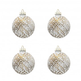 26GL3292 Christmas Bauble Set of 4 Ø 6 cm Gold colored White Glass Round Christmas Tree Decorations
