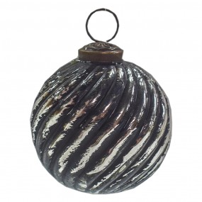 26GL3757 Kerstbal  Ø 7 cm Zwart Zilverkleurig Glas Kerstdecoratie
