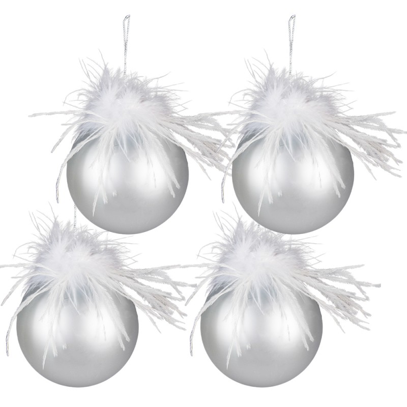 6GL3939 Christmas Bauble Ø 10 cm Silver colored White Glass Christmas Decoration