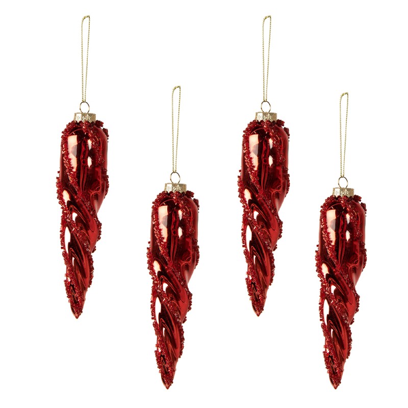 6GL3949 Christmas Bauble Set of 4 Ø 4 cm Red Glass Christmas Tree Decorations
