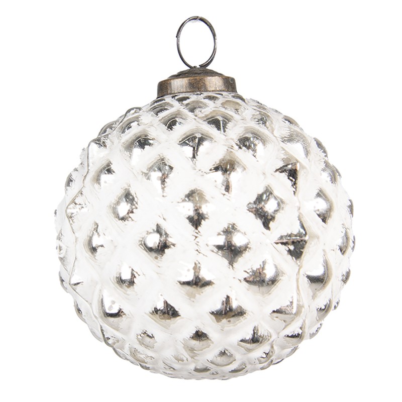 6GL4047 Boule de Noël Ø 10 cm Blanc Couleur argent Verre Décoration de Noël