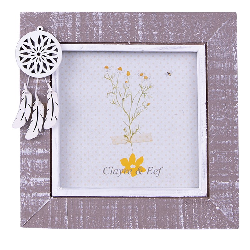 2F0967 Photo Frame 10x10 cm Grey White Wood Dreamcatcher Square Picture Frame