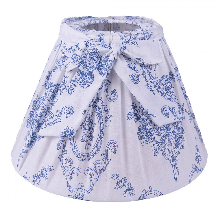 6LAK0429 Lampshade Ø 25x16 cm White Blue Cotton Flowers Fabric Lampshade
