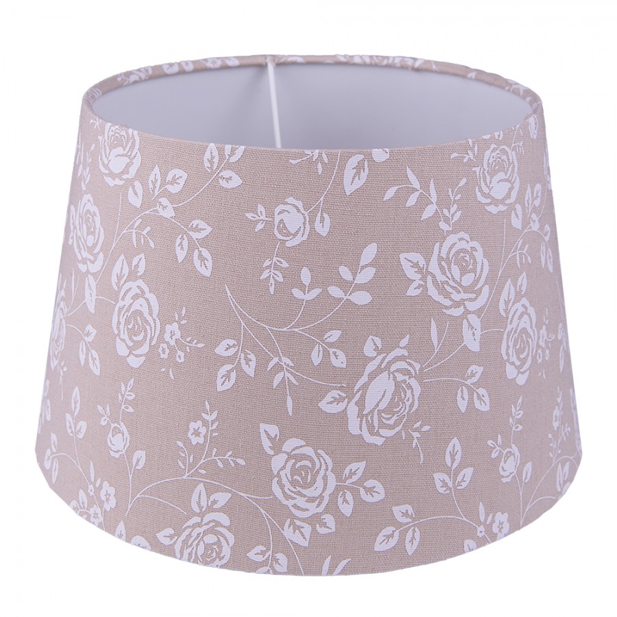 6LAK0536 Lampshade Ø 26x16 cm Beige White Cotton Flowers Fabric Lampshade