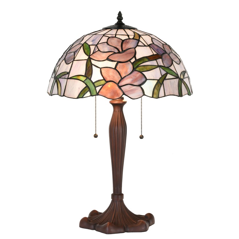5LL-1202 Lampe de table Tiffany Ø 40x60 cm  Rose Verre Plastique Fleurs Rond Lampe de bureau Tiffany