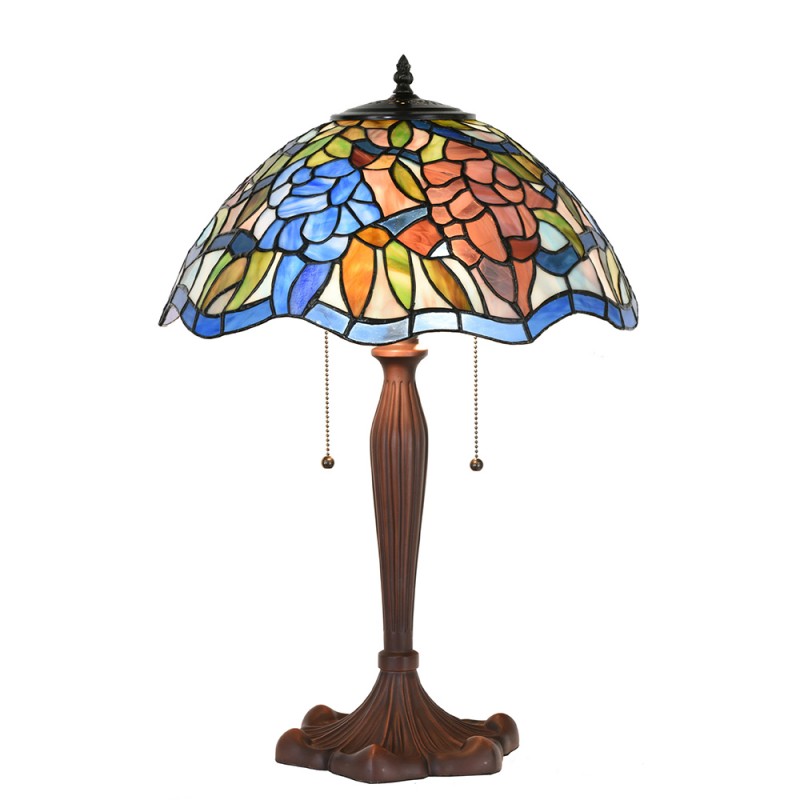 5LL-1204 Table Lamp Tiffany Ø 41x60 cm  Blue Brown Glass Plastic Round Desk Lamp Tiffany