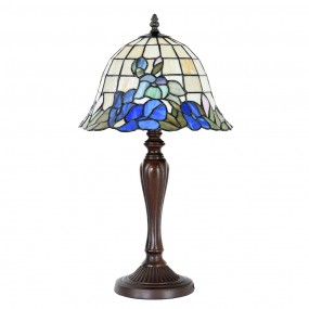 25LL-1211 Table Lamp Tiffany Ø 29x53 cm  Blue Beige Glass Plastic Flowers Round Desk Lamp Tiffany