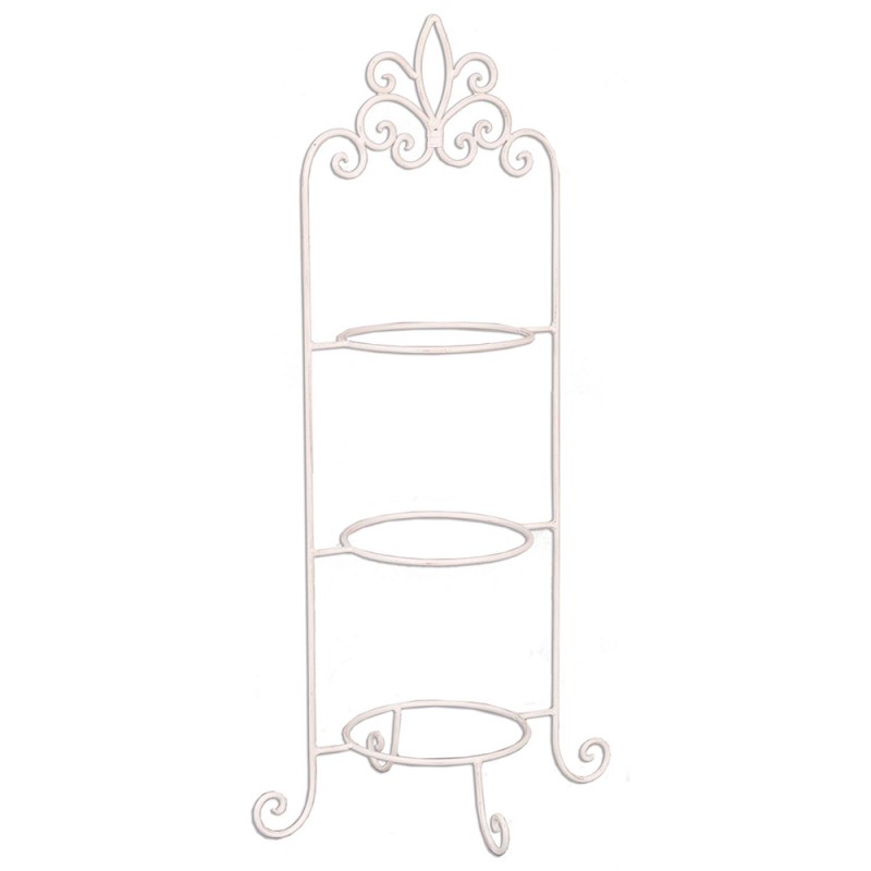 4Y0237W 3-Tiered Plate Stand 77 cm White Iron Round Etagere