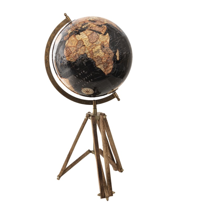 50543 Wereldbol  28x26x55 cm Zwart Hout Metaal Globe