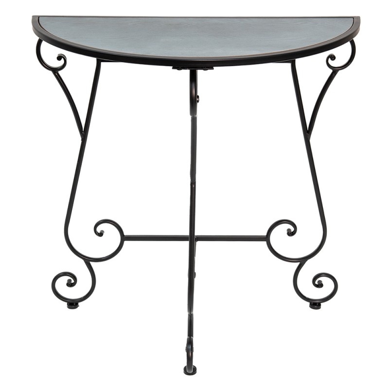 50667 Side Table 76x36x79 cm Black Grey Iron Wood Semicircle Console Table