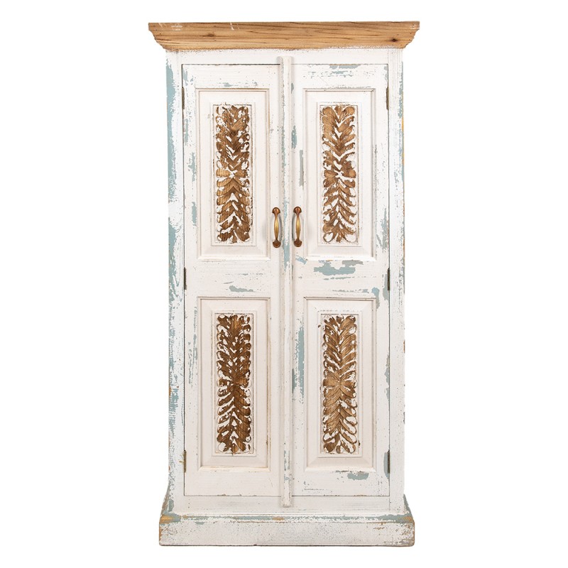 5H0569 Wall Cabinet 76x38x151 cm White Brown Wood Storage Cabinet