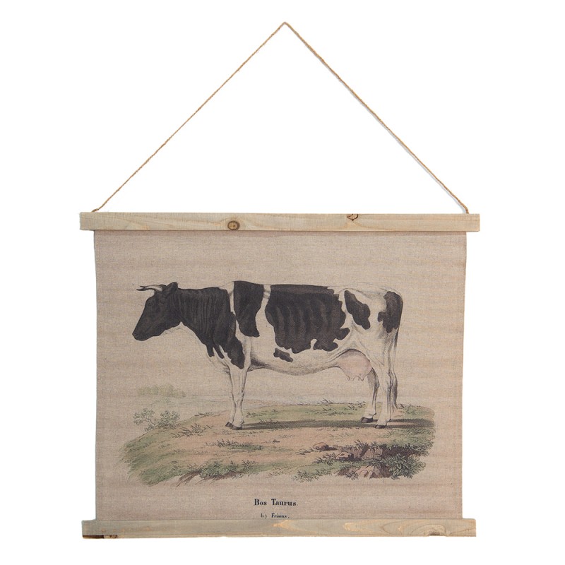 5WK0051 Wall Tapestry Cow 64x53 cm Beige Jute Rectangle Wall Hanging