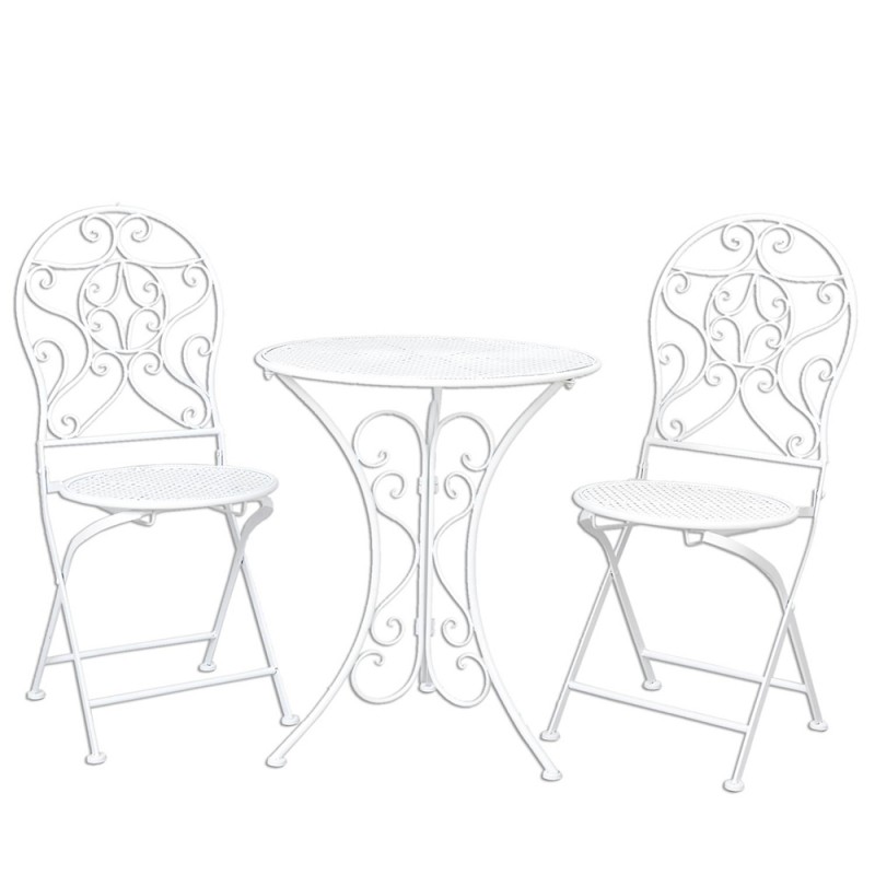 5Y0190 Bistro Set Bistro Table Bistro Chair Set of 3 Ø 60x70 White Iron Balcony Set