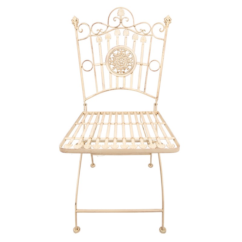 5Y1023 Chaise bistro 52x48x99 cm Blanc Marron Fer Chaise de terrasse
