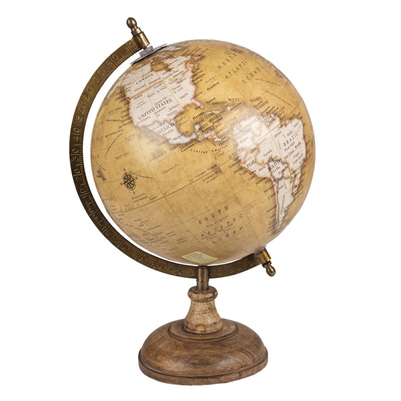 64923 Wereldbol  Ø 22x37 cm Geel Hout Ijzer Globe