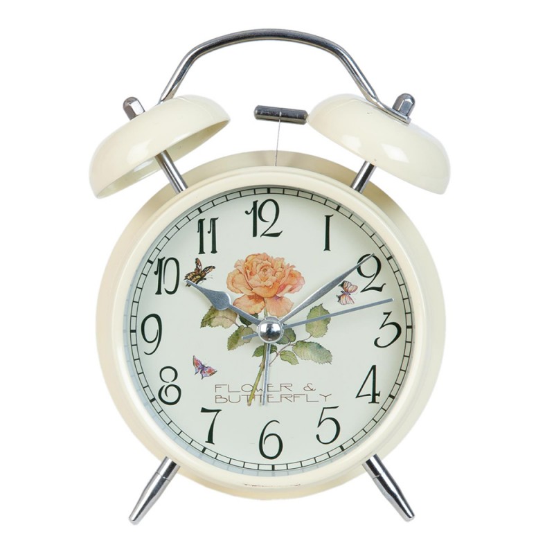 6AC0011 Analog Alarm Clock Ø 12x15 cm Beige Metal Glass Round Analog Wake-up Clock