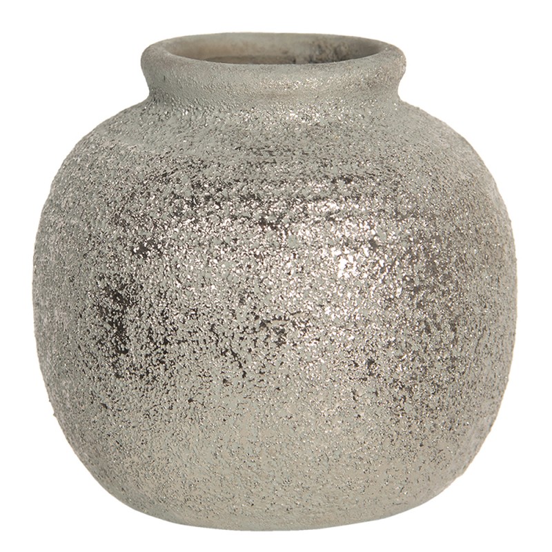 6CE1219 Vaso  8 cm Grigio Ceramica Rotondo Fioriera per interni