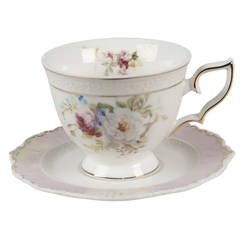 6CE1349 Cup and Saucer 200 ml White Porcelain Flowers Round Tableware