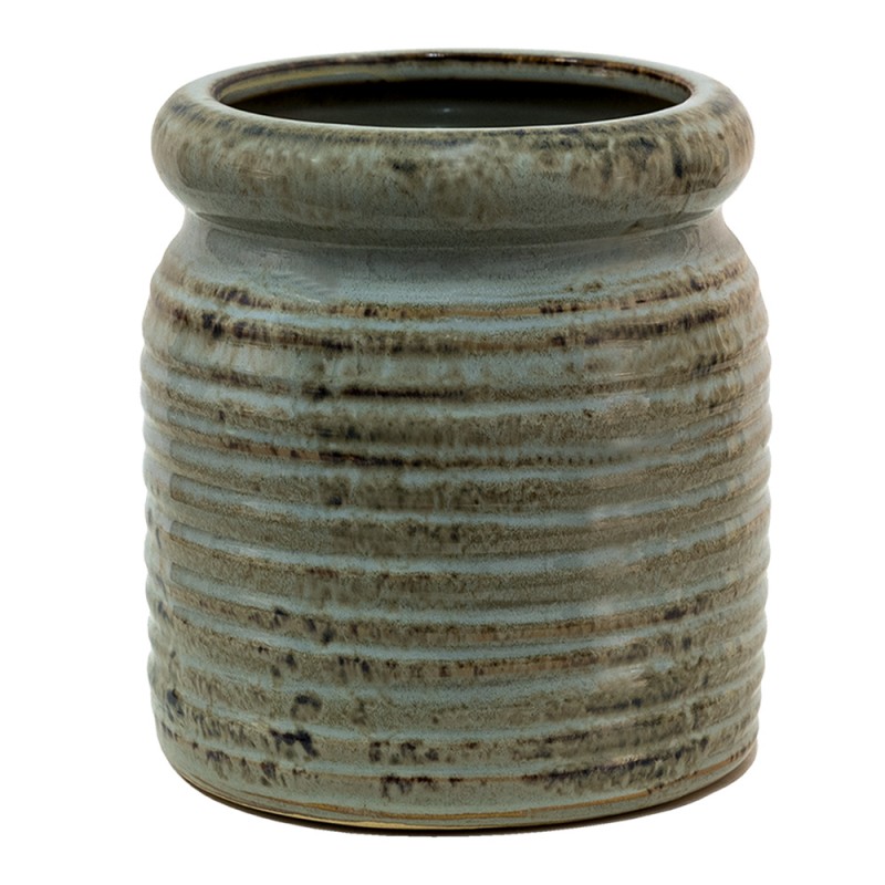 6CE1368 Planter Ø 16x16 cm Grey Brown Ceramic Round Indoor Planter