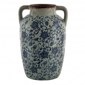 26CE1376 Vase 19x18x29 cm Bleu Vert Céramique Fleurs Rond Vase de décoration