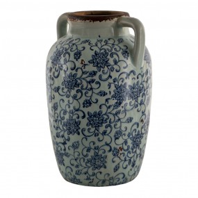 26CE1376 Vase 19x18x29 cm Bleu Vert Céramique Fleurs Rond Vase de décoration