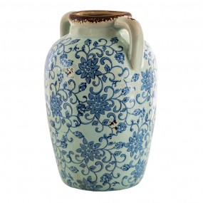 26CE1377 Vase 16x15x24 cm Blue Brown Ceramic Flowers Round Decorative Vase