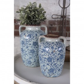26CE1377 Vase 16x15x24 cm Blau Braun Keramik Blumen Rund Dekoration Vase