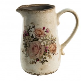 26CE1420 Pichet décoratif 1500 ml Rose Beige Céramique Fleurs Carafe d'eau