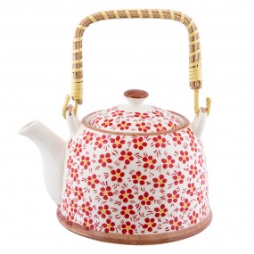 26CETE0031 Teapot with Infuser 700 ml Red Ceramic Flowers Round Tea pot