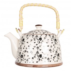 26CETE0081L Teapot with Infuser 800 ml Beige Black Porcelain Flowers Round Tea pot