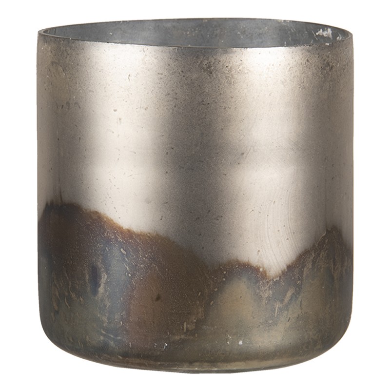 6GL3114 Tealight Holder Ø 10x11 cm Gold colored Grey Glass Round Tea-light Holder