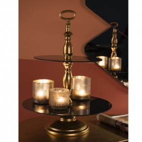 26GL3114 Tealight Holder Ø 10x11 cm Gold colored Grey Glass Round Tea-light Holder