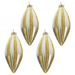 26GL3270 Christmas Bauble Set of 4 6x13 cm Gold colored White Glass Christmas Tree Decorations