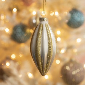 26GL3270 Christmas Bauble Set of 4 6x13 cm Gold colored White Glass Christmas Tree Decorations