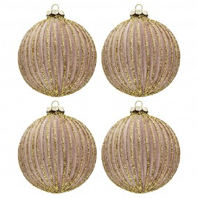 26GL3277 Christmas Bauble Set of 4 Ø 10 cm Gold colored Glass Round Christmas Tree Decorations
