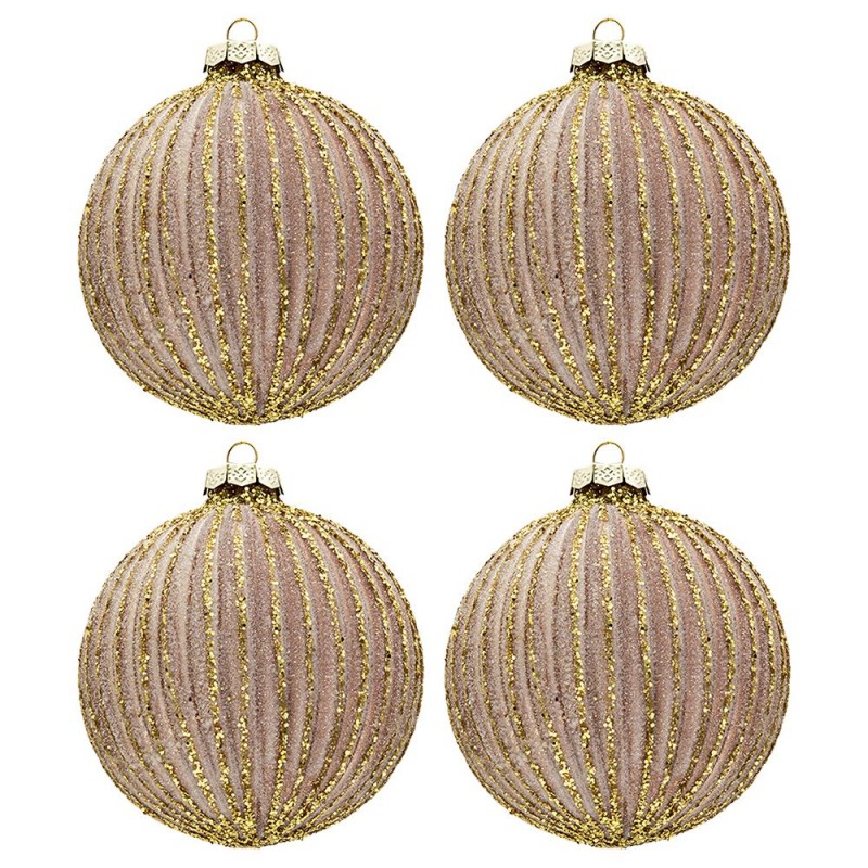 6GL3277 Christmas Bauble Set of 4 Ø 10 cm Gold colored Glass Round Christmas Tree Decorations