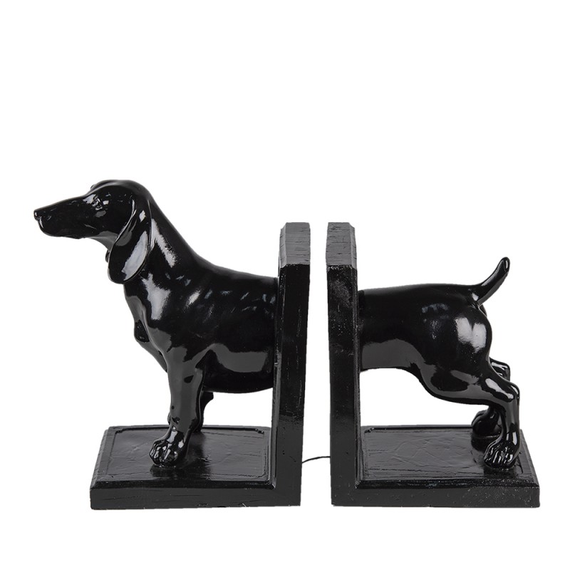 6PR4623 Boekensteunen Set van 2 Hond 25x9x15 cm Zwart Kunststof Boekenhouders