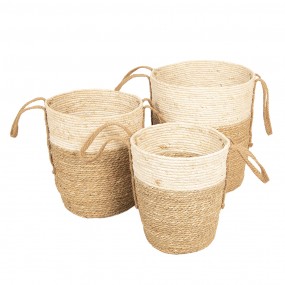 26RO0443 Storage Basket Set of 3 Ø 40x46 cm Beige Seagrass Round Basket